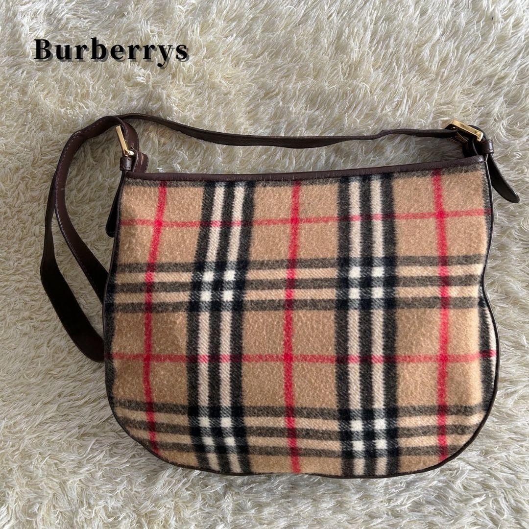 バーバリー　ショルダーバッグ　ノバチェック　ウール　肩掛け　斜め掛け　茶