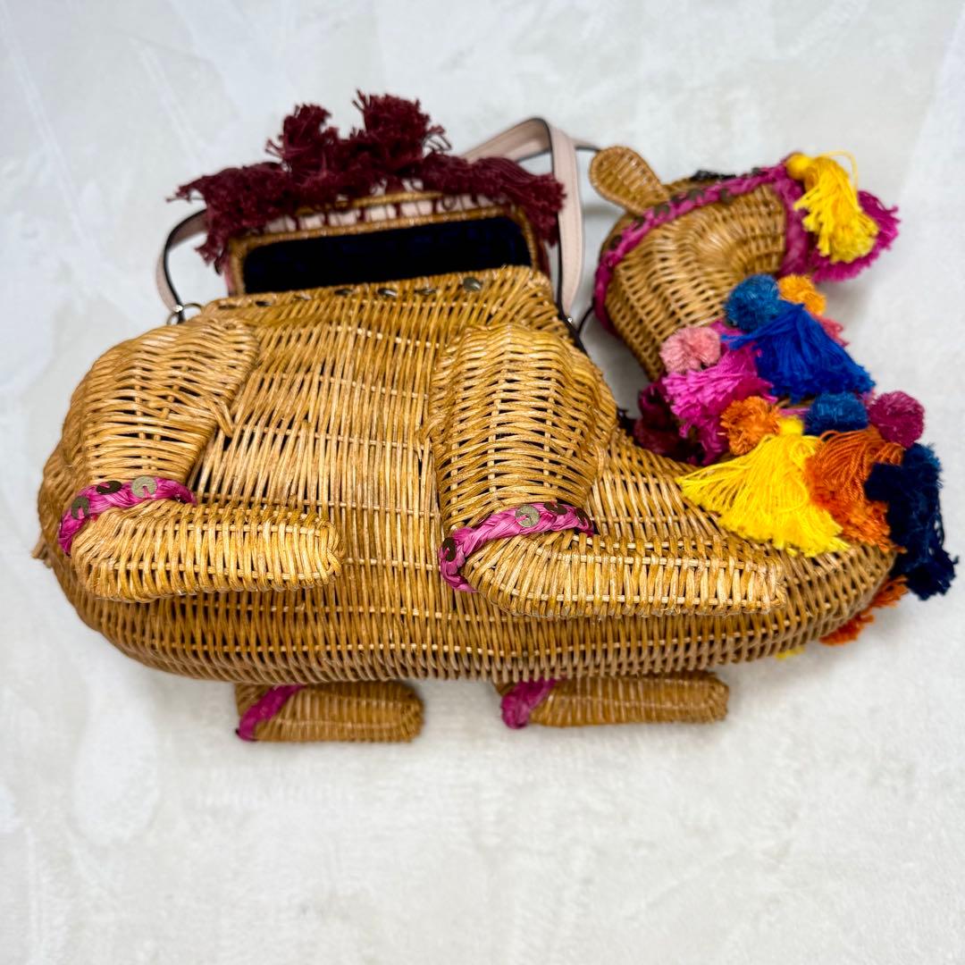 希少☆ ケイトスペード　ラクダ　ハンドバッグ　ラタン　カゴバッグ　マルチカラー