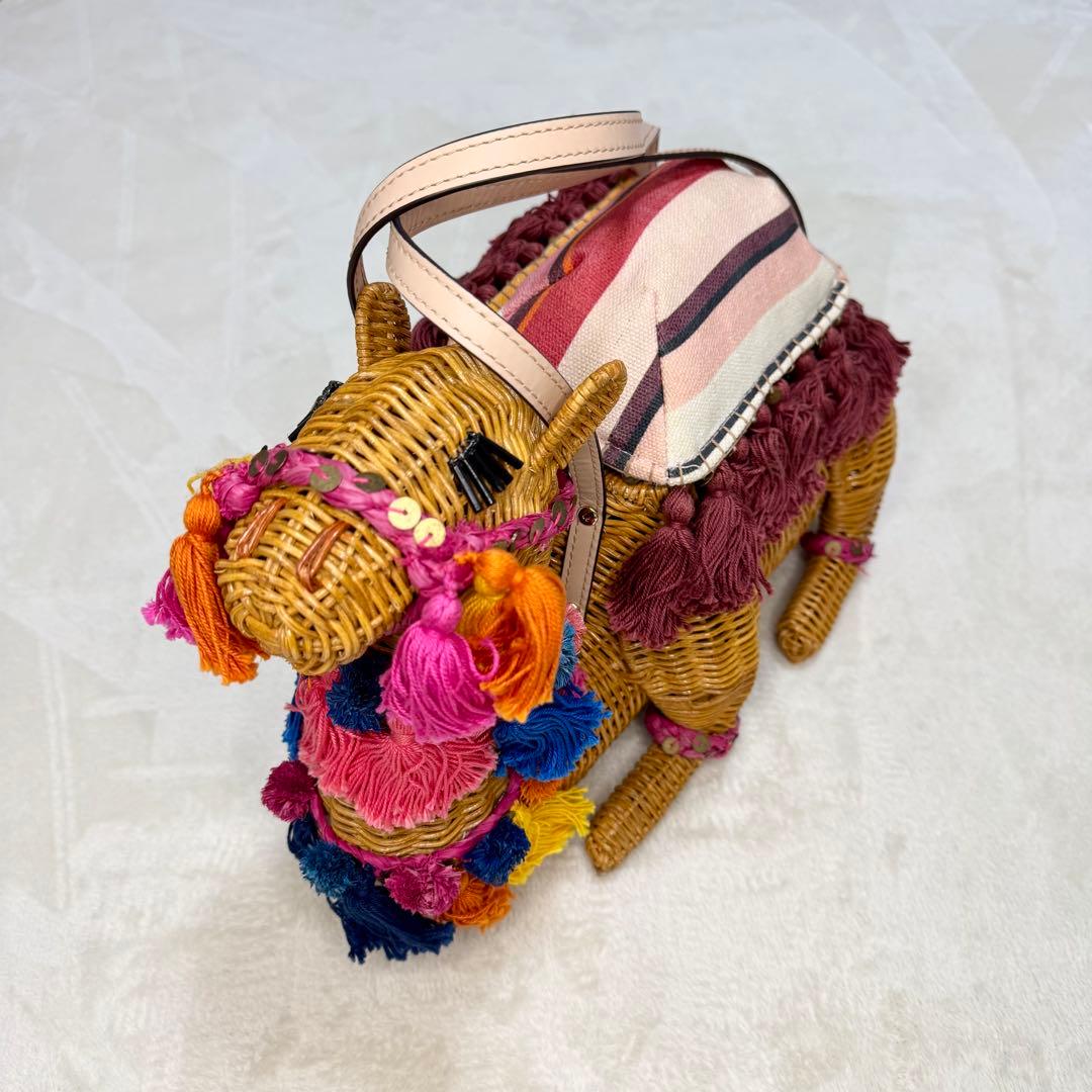 希少☆ ケイトスペード　ラクダ　ハンドバッグ　ラタン　カゴバッグ　マルチカラー