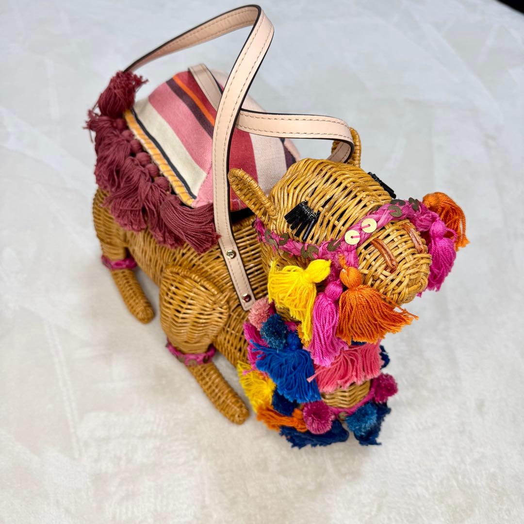 希少☆ ケイトスペード　ラクダ　ハンドバッグ　ラタン　カゴバッグ　マルチカラー