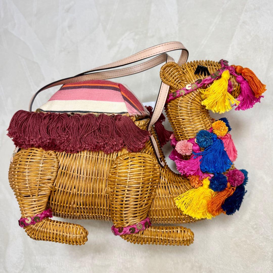 希少☆ ケイトスペード　ラクダ　ハンドバッグ　ラタン　カゴバッグ　マルチカラー