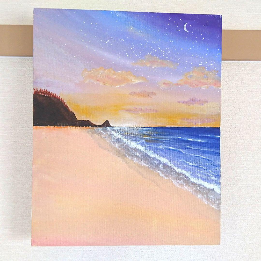 売却済み☆アクリル画 海 ビーチ 朝陽 朝焼け Beach Acrylic