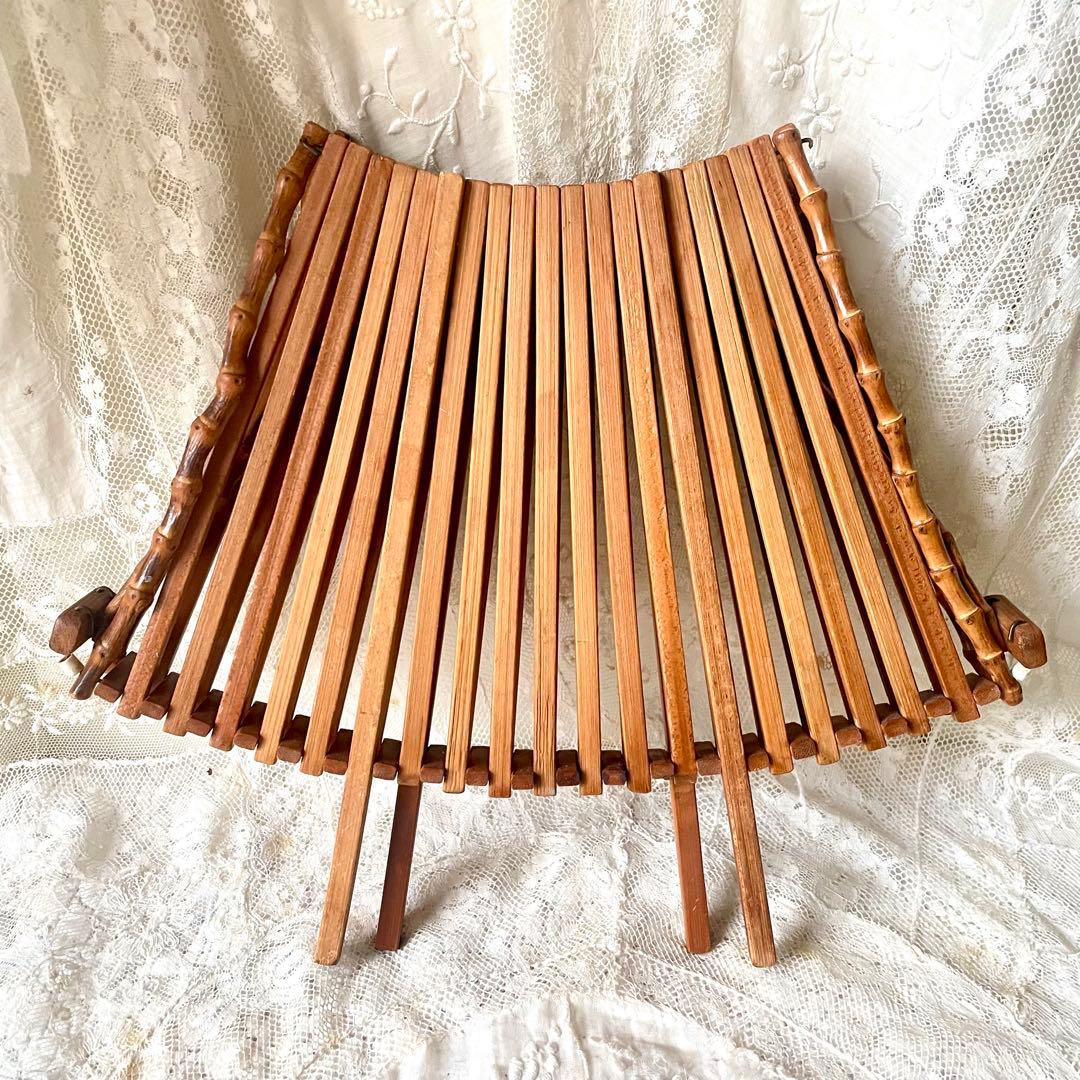 折り畳み式バンブーバスケット　パニエ　竹　北欧ヴィンテージ　デンマークかごカゴ籠