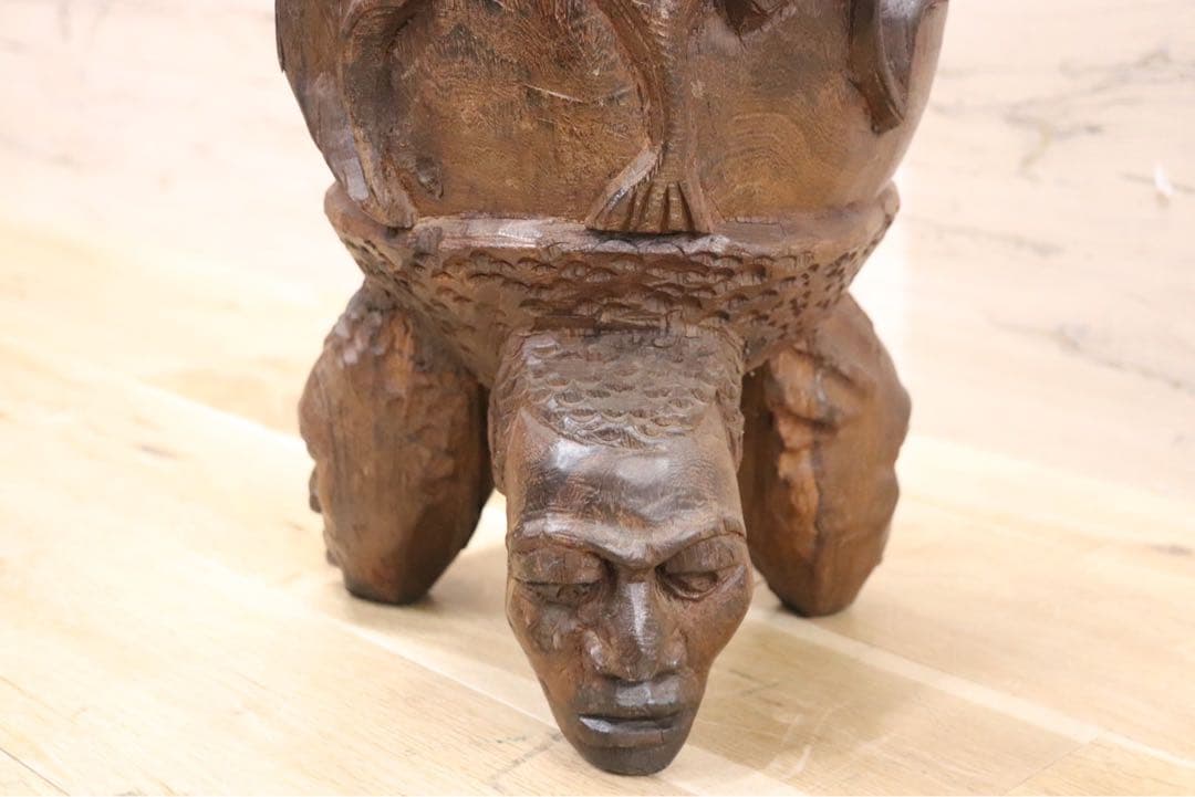 GMFH386○民族楽器 ドラム アフリカ 彫刻 トム 本革 オブジェ 美術品