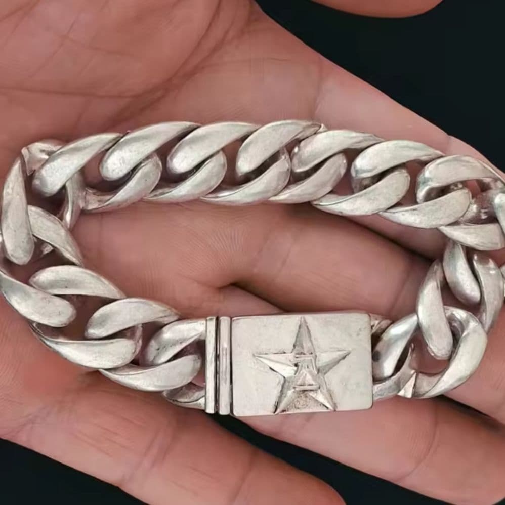 シルバー925 ツイスト星モチーフ チェーンブレスレット ★スター五芒星シンプル