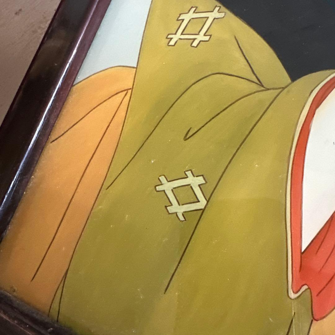 ヴィンテージ　ガラス絵浮世絵 女性の肖像画 木製フレーム付き素敵すぎる‼️