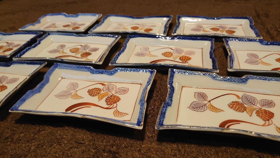 古伊万里　伊万里　色絵　角皿　菓子皿　蔵出し　１０客