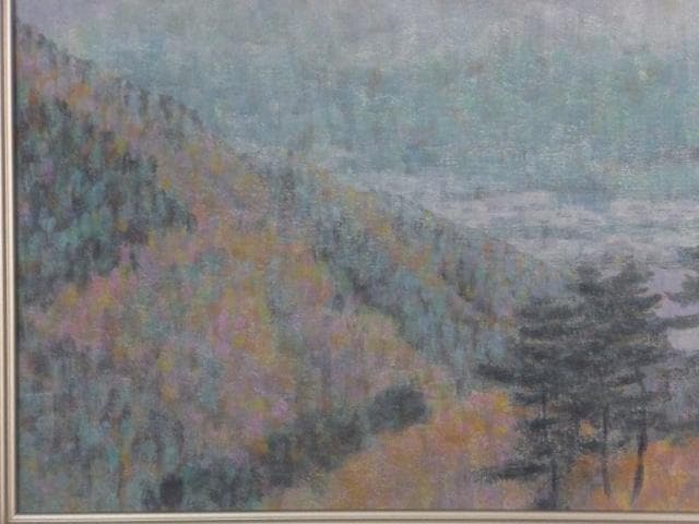 扇 敏之　落款印譜　共シール『富士展望』日本画　岩絵具彩色 10号 0801D