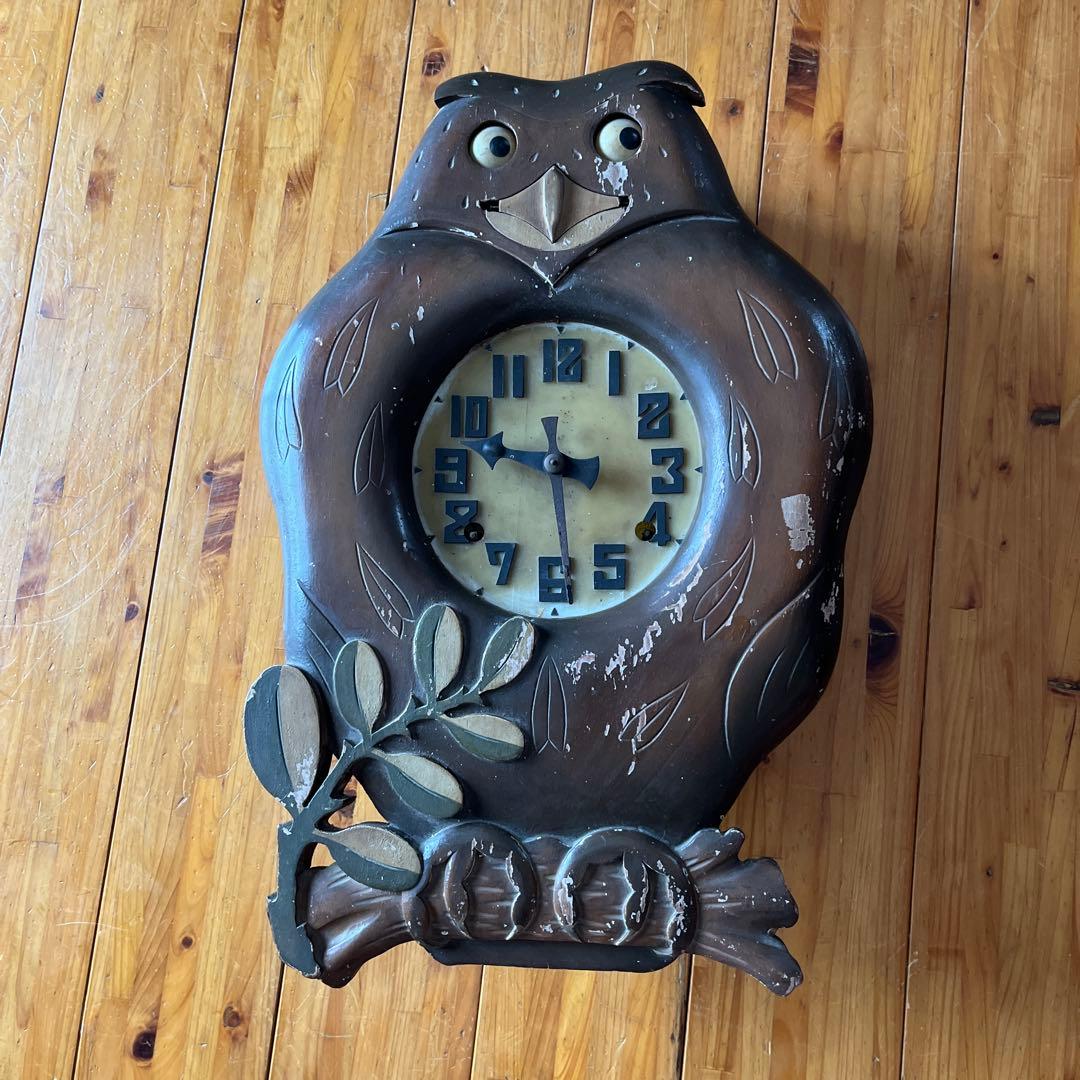 ふくろう時計.要修理品.トキワ時計ユンハンス精工舎。フクロウ。