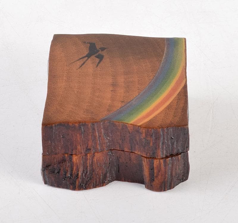 茶道具　大島宗歌造　虹蒔絵　角割香合　共箱　V　R4923