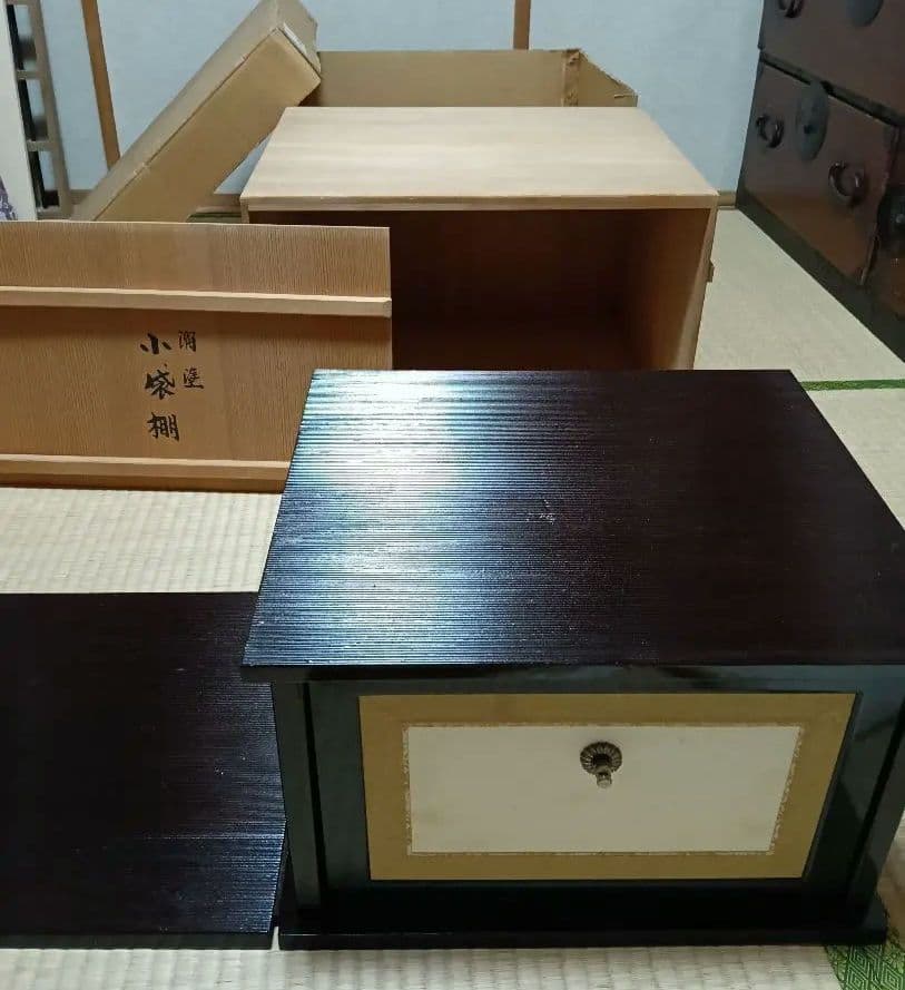 【茶道具整理中】少々難あり　木箱付　平安光入　造　溜塗　小袋棚