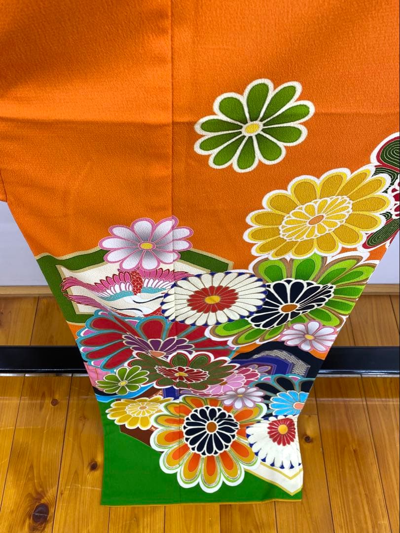 ポリエステル ブランド振袖 ジャパンスタイル 金彩 向かい鶴 身丈171cm