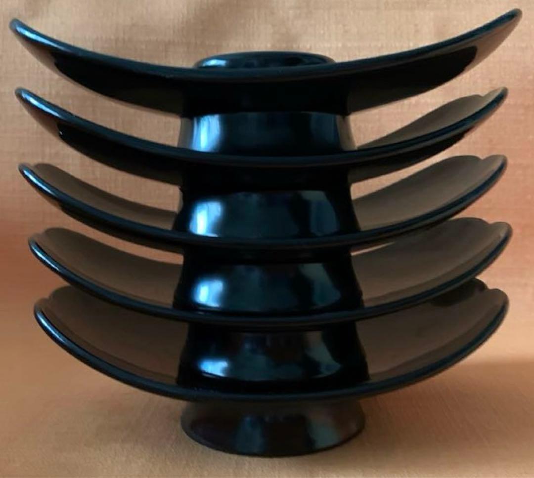 希少　伝統工芸品　輪島塗　高級　高台茶托 5客　黒　無地　珍品