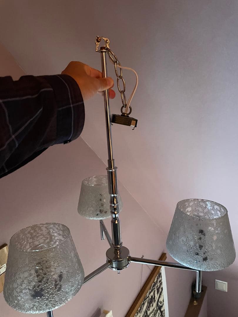 ガラスシャンデリア　ビンテージ　3灯