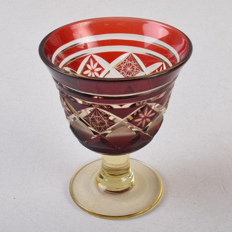 ガラス工芸　江戸切子　華硝　グラス　高杯　箱付　C　R9094