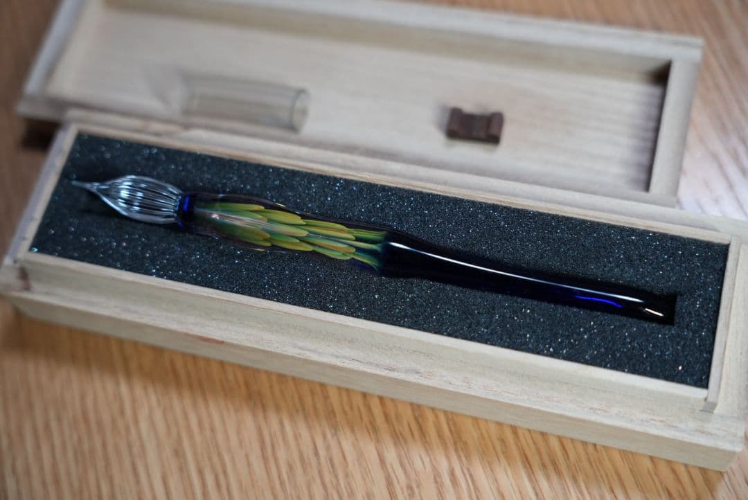 川西硝子×趣味の文具箱 ガラスペン 矢絣 木箱付き