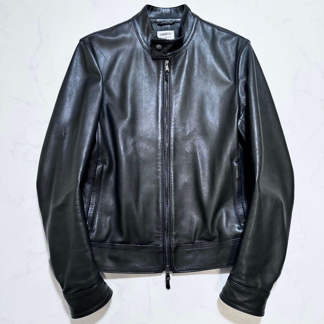 美品✨EMMETI JURI 46 シングルライダースジャケット ラムレザー 黒