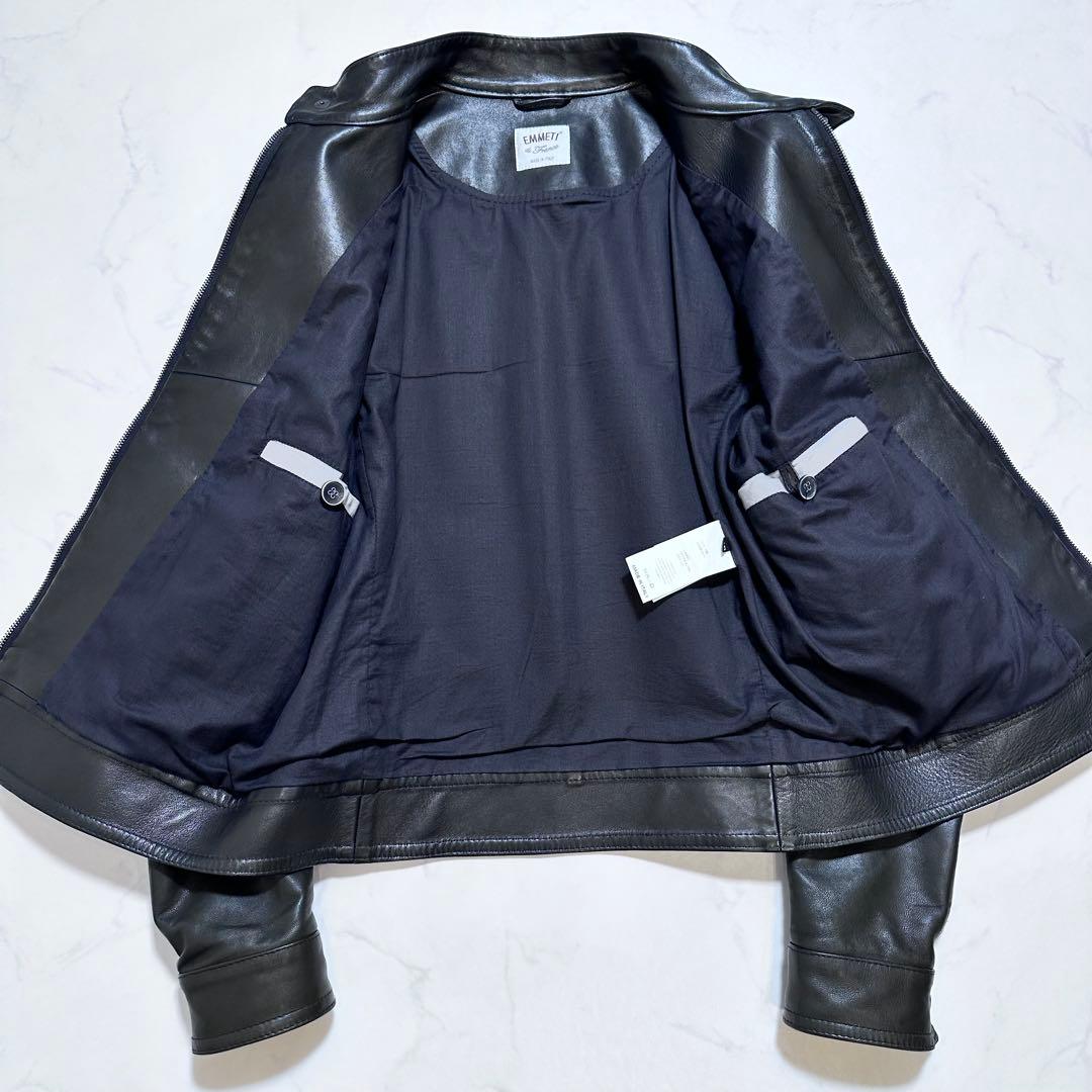 美品✨EMMETI JURI 46 シングルライダースジャケット ラムレザー 黒