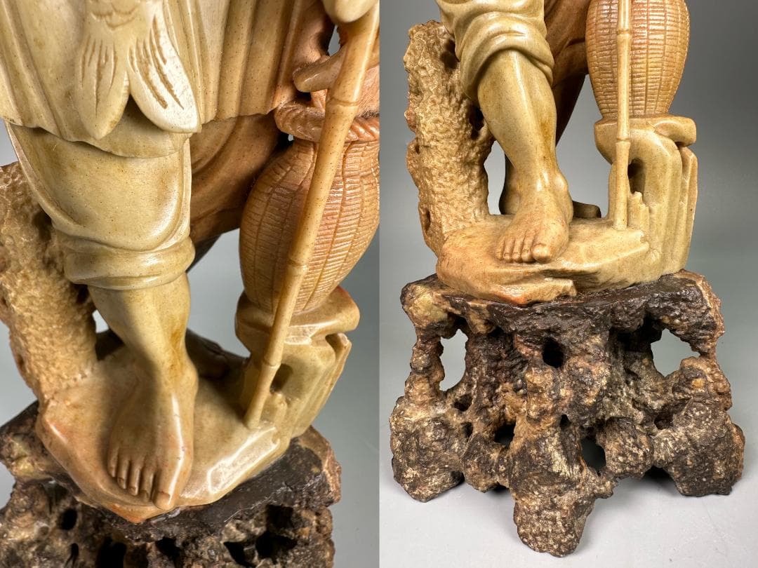 中国美術　文革時代　 寿山石漁夫の利彫人形　 古玩　置物　鑑賞　美品無傷