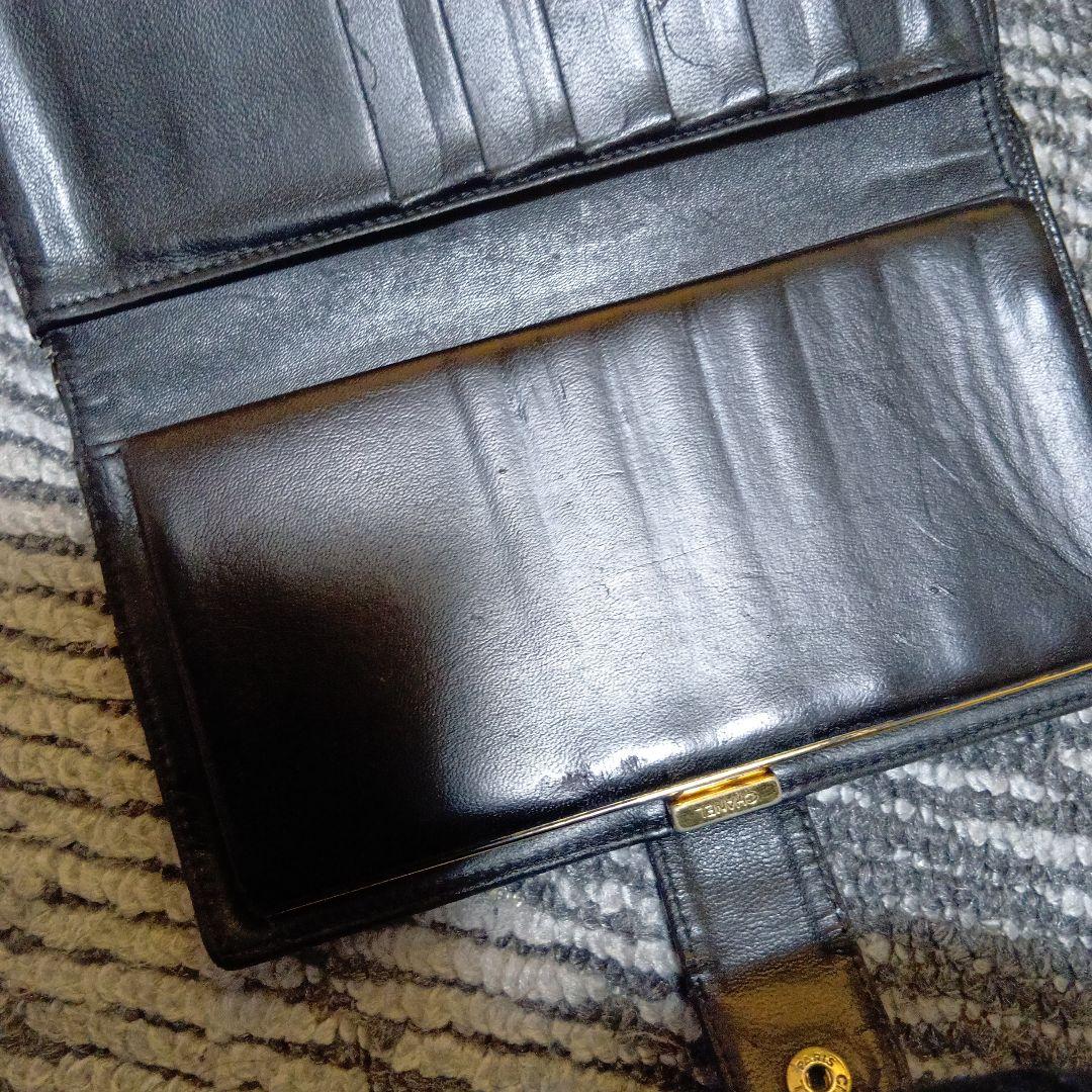 シャネル黒財布がま口小銭入れ