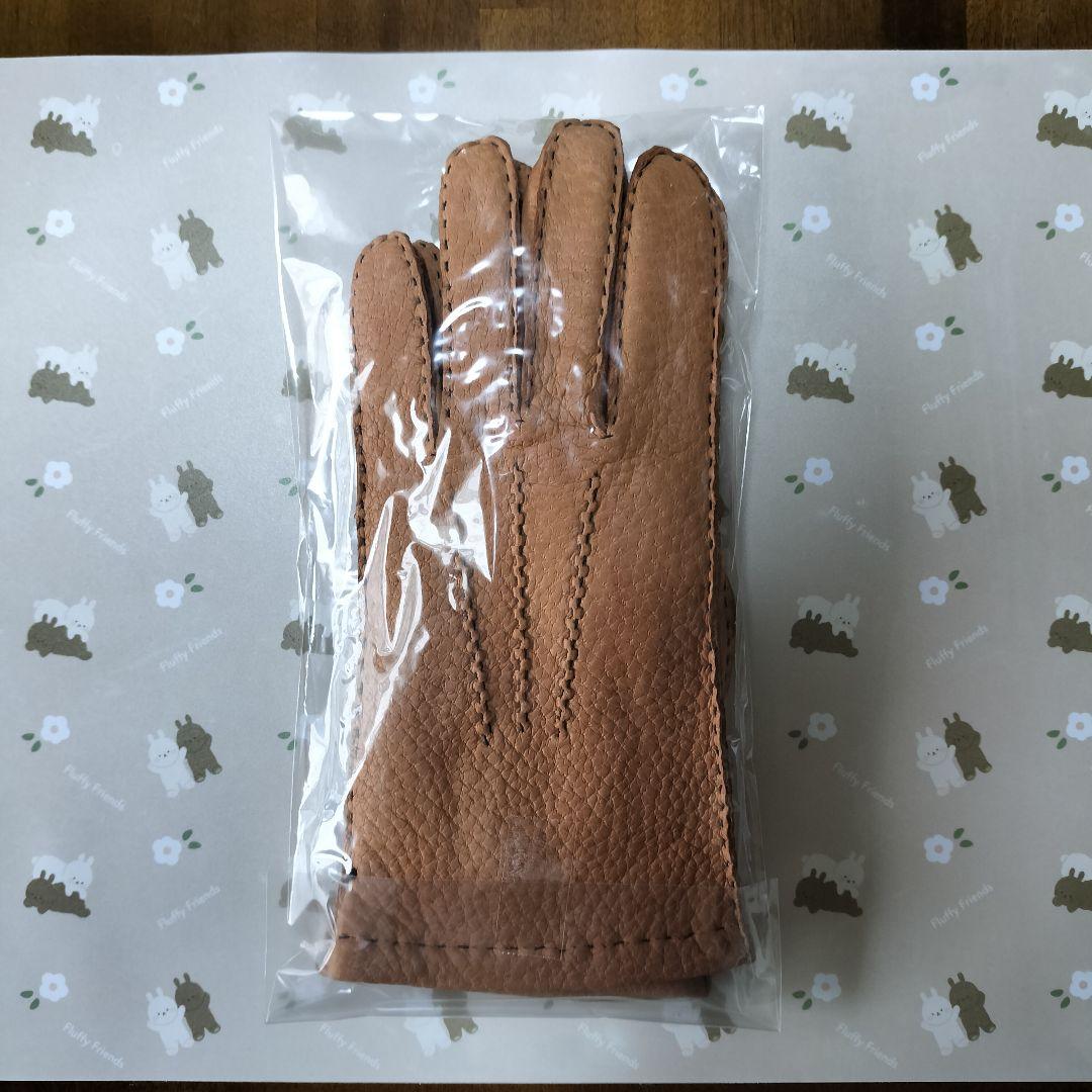 未使用　ペッカリー革手袋　カシミヤライニング　キャメル