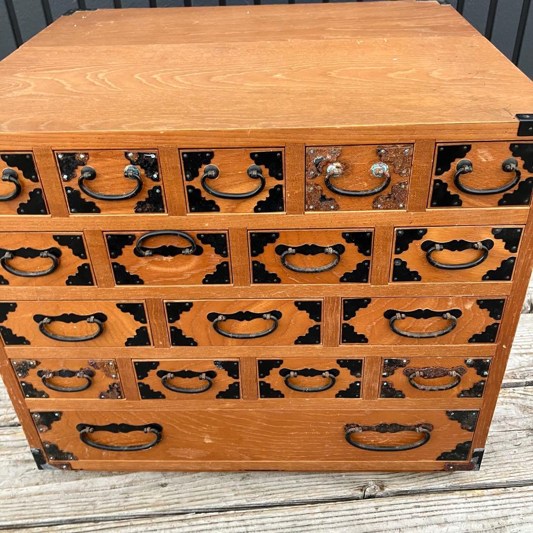 昭和レトロ 木製薬箱 薬箪笥 ミニチェスト 小箪笥 引き出し収納 17杯 5段