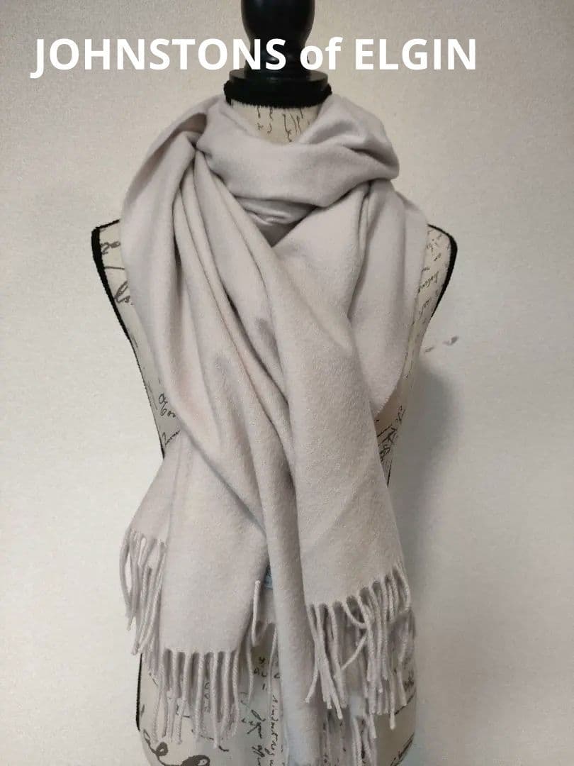 a52 超美品　ジョンストンズ　エルガン　マフラー　カシミヤ100 薄グレー