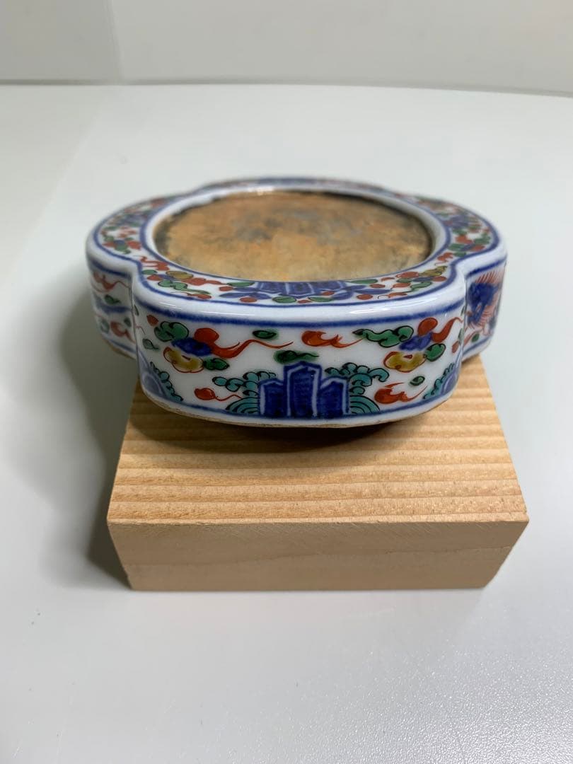 中国 硯 中国美術 大明萬歴年製 五彩龍文陶硯