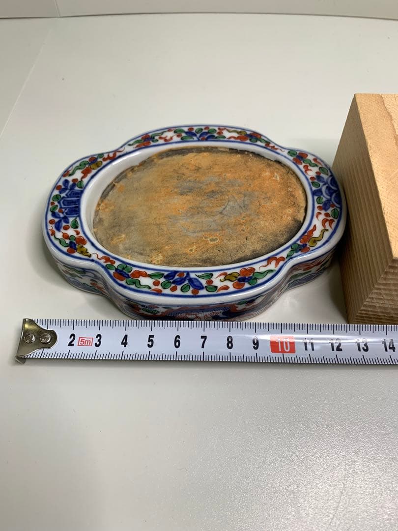 中国 硯 中国美術 大明萬歴年製 五彩龍文陶硯