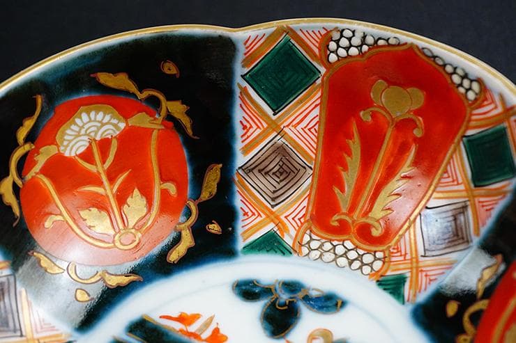 古伊万里色絵手描染付絵付け花形向付五客