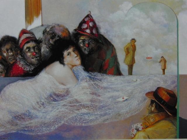 能仲ヤツヲ、ふりむく男、希少画集画、新品高級額・額装付、状態良好