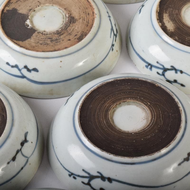 和食器　伊万里焼　古伊万里　染付　花草文　皿　八客　時代箱付　C　7626