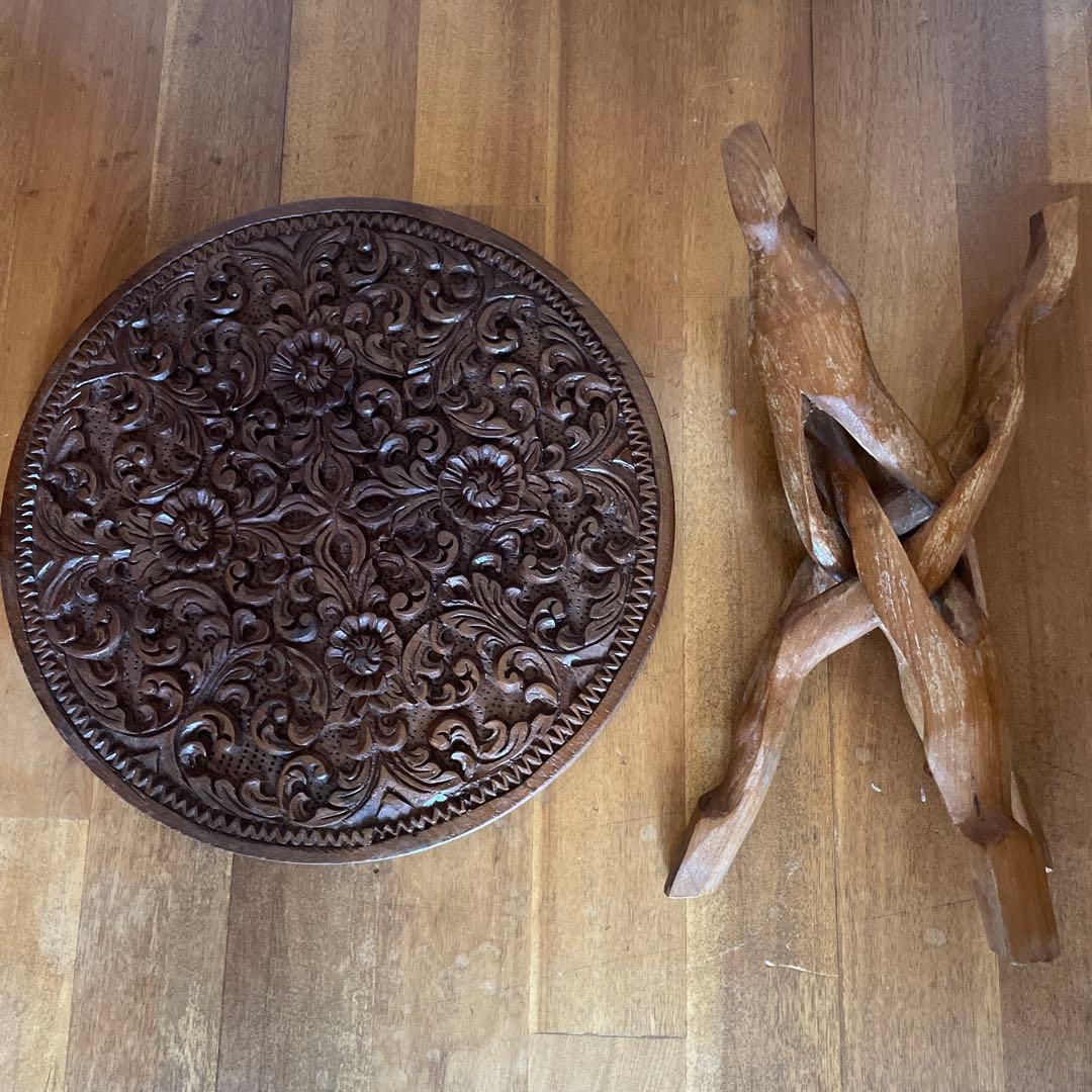 アンティーク 木彫 テーブル 折り畳み