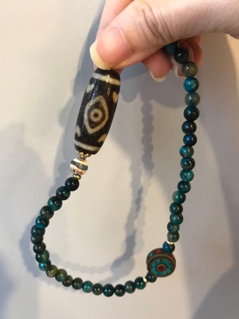 ☘️超レア 龍眼天珠（ドラゴンアイ）ジービーズ Dzi 青虎目石 ブレスレット