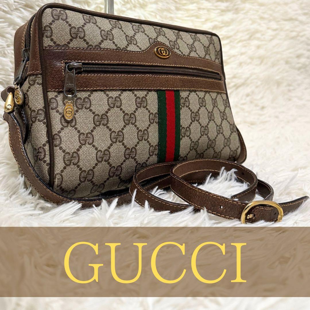 値下げ オールドグッチ GG 総柄 レザー ショルダーバッグ シェリーライン