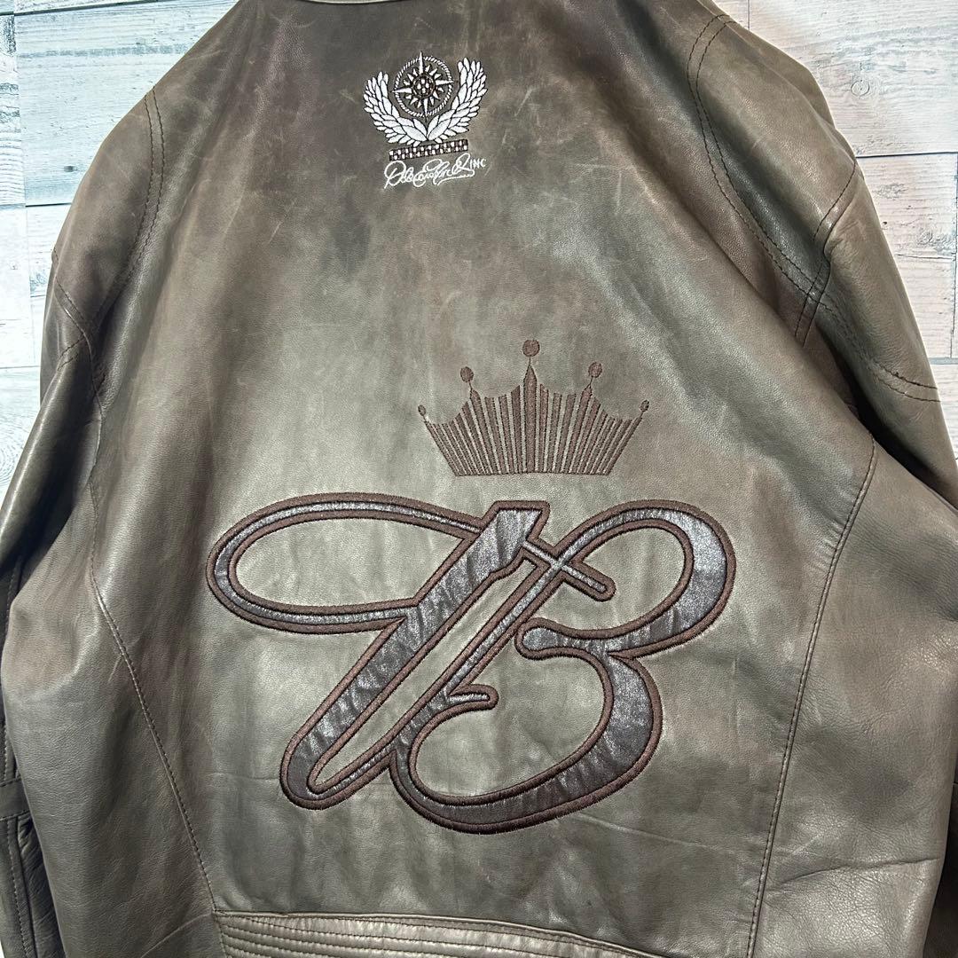 【豪華刺繍】NASCAR レザー シングルライダースジャケット 両面刺繍