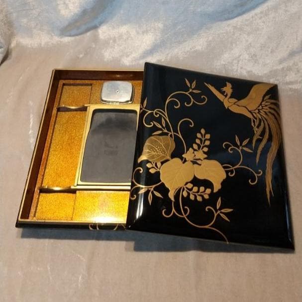 硯箱　桐と鳳凰　高蒔絵　水滴、硯付