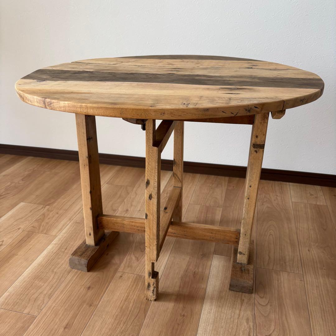 アンティークテーブル　折りたたみ　丸テーブル　サイドテーブル