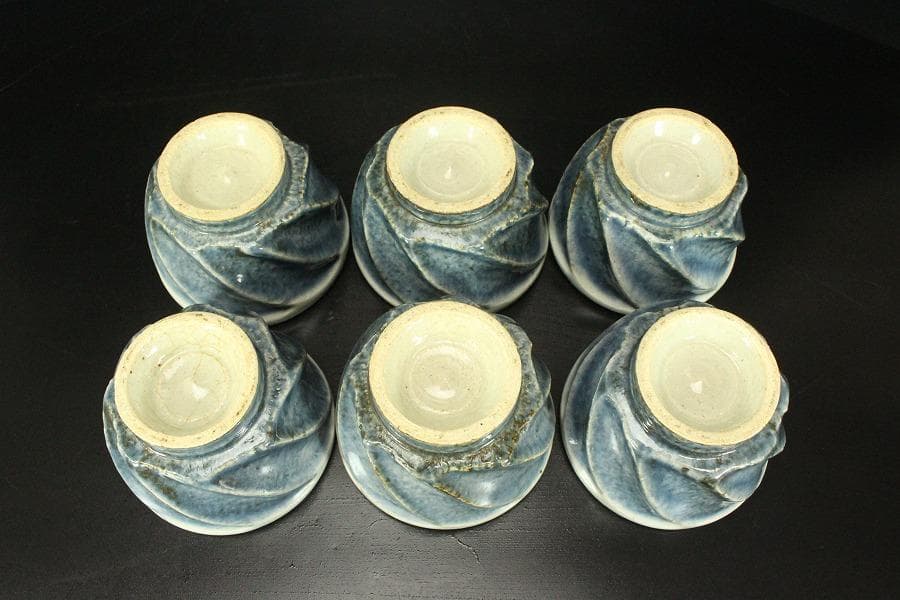 呉洲面取汲出 茶碗 六客 河井透 木箱付(メ1276)