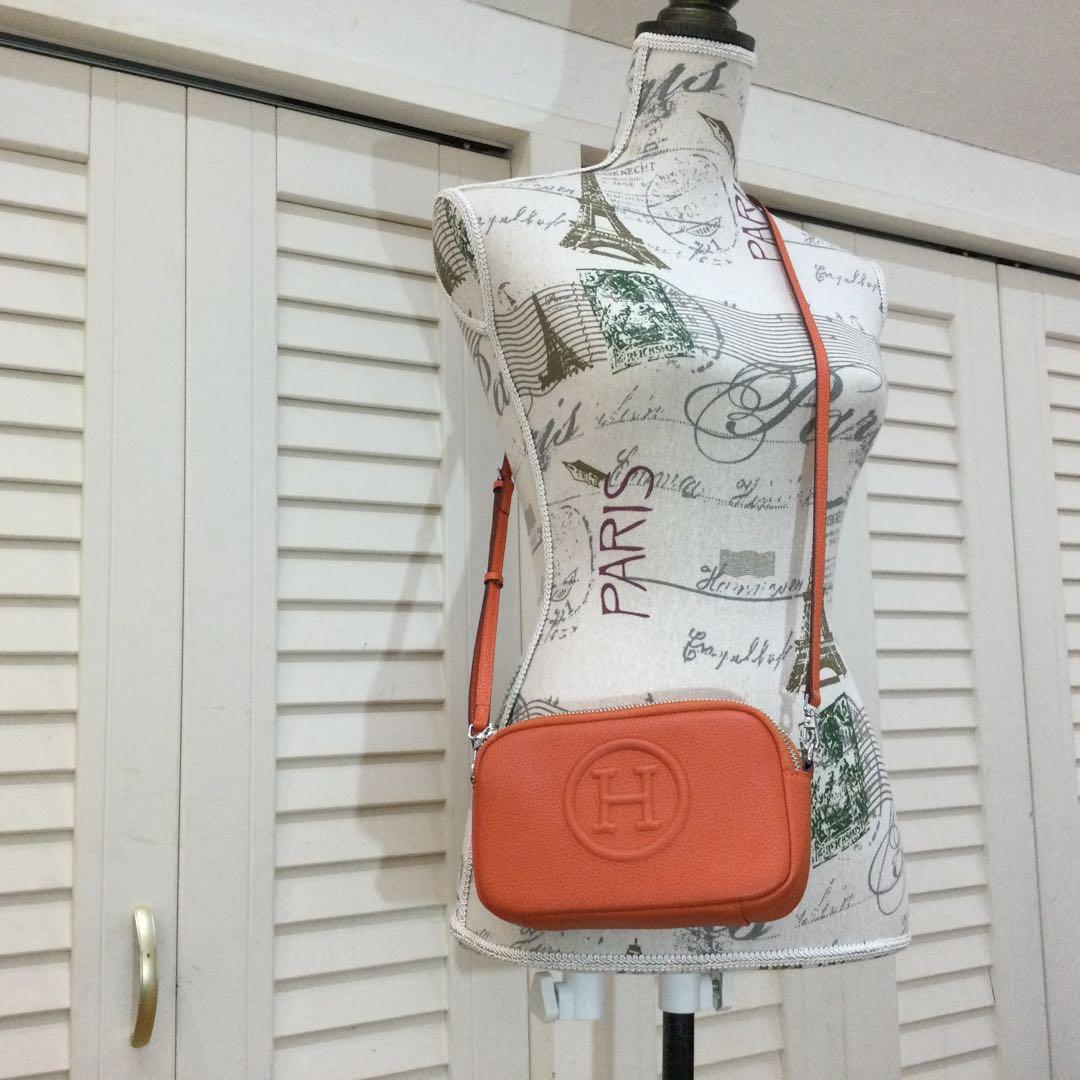 BA　本革製☆Hロゴオレンジ ショルダーバッグ