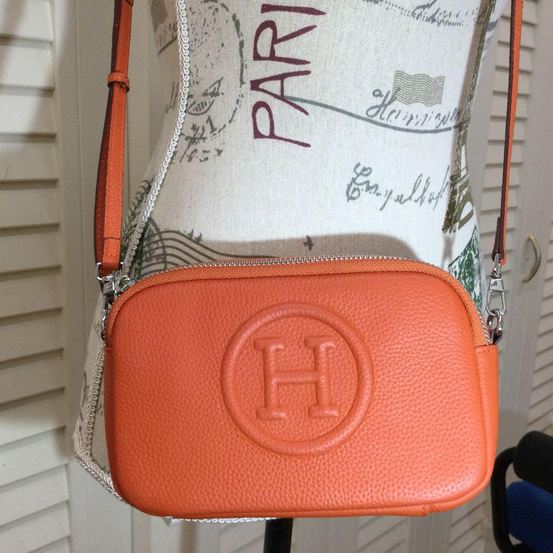 BA　本革製☆Hロゴオレンジ ショルダーバッグ