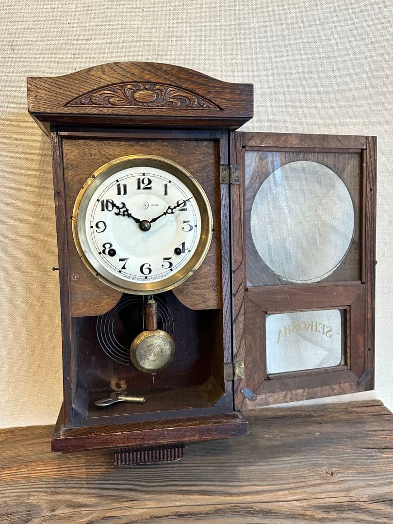 精工舎　アナログ　SEIKOSHA 木製掛時計 鍵付き