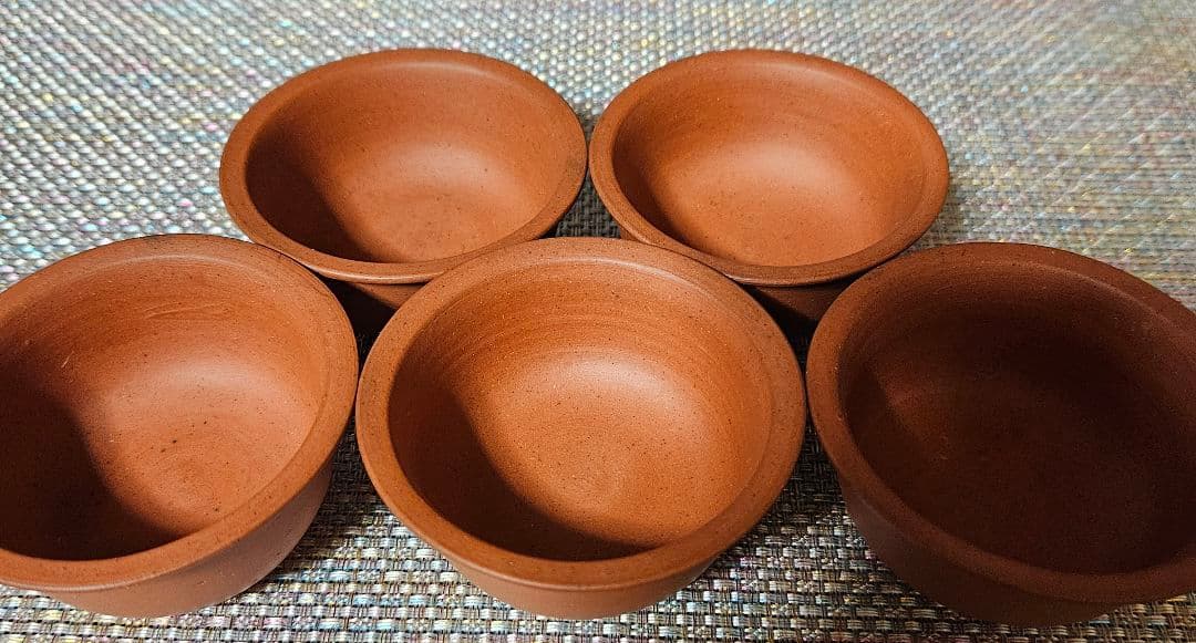 【幻の焼物❗】明治時代　岩手焼　朱泥　煎茶碗　5客　ぐい呑　煎茶道具　湯呑茶碗