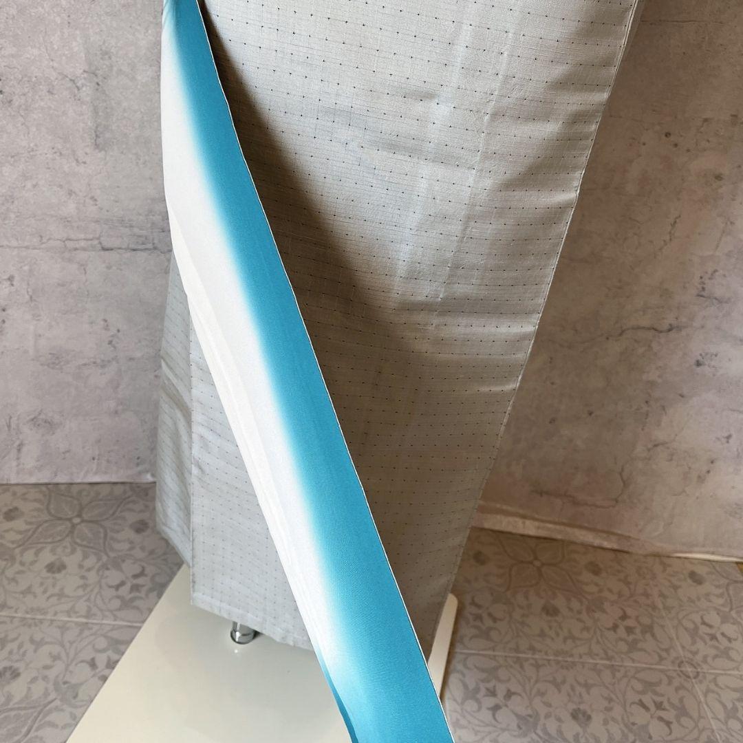 紬　小紋　着物　フルセット　帯漢字　薄いブルーグレー　F7