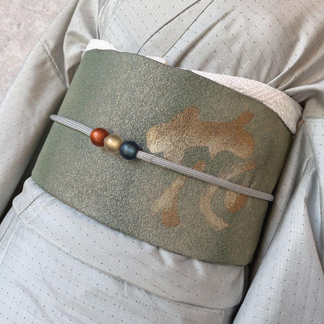 紬　小紋　着物　フルセット　帯漢字　薄いブルーグレー　F7