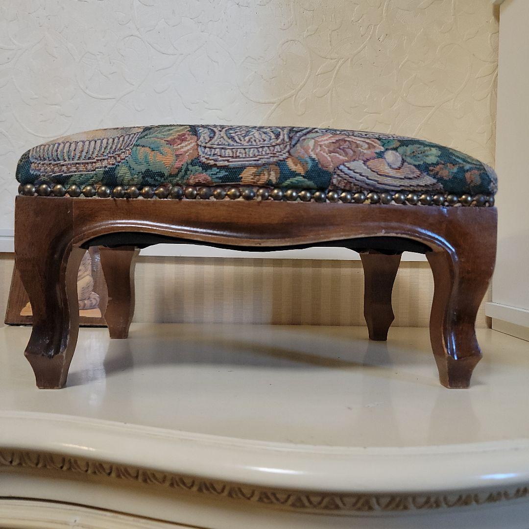 ヴィンテージオットマン　スツール　ゴブラン織り　ティーポット-カップ柄　低タイプ