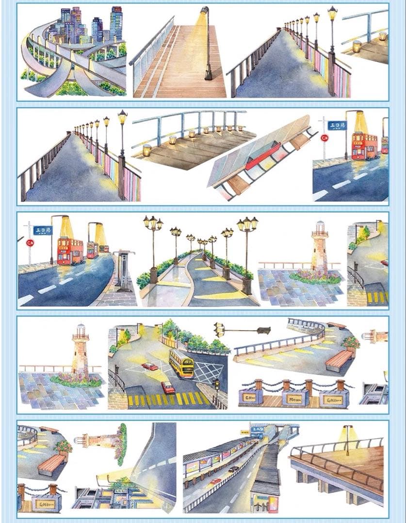 【9113】海外　マステ　5m巻　PETマスキングテープ　夜景　街景色　背景系