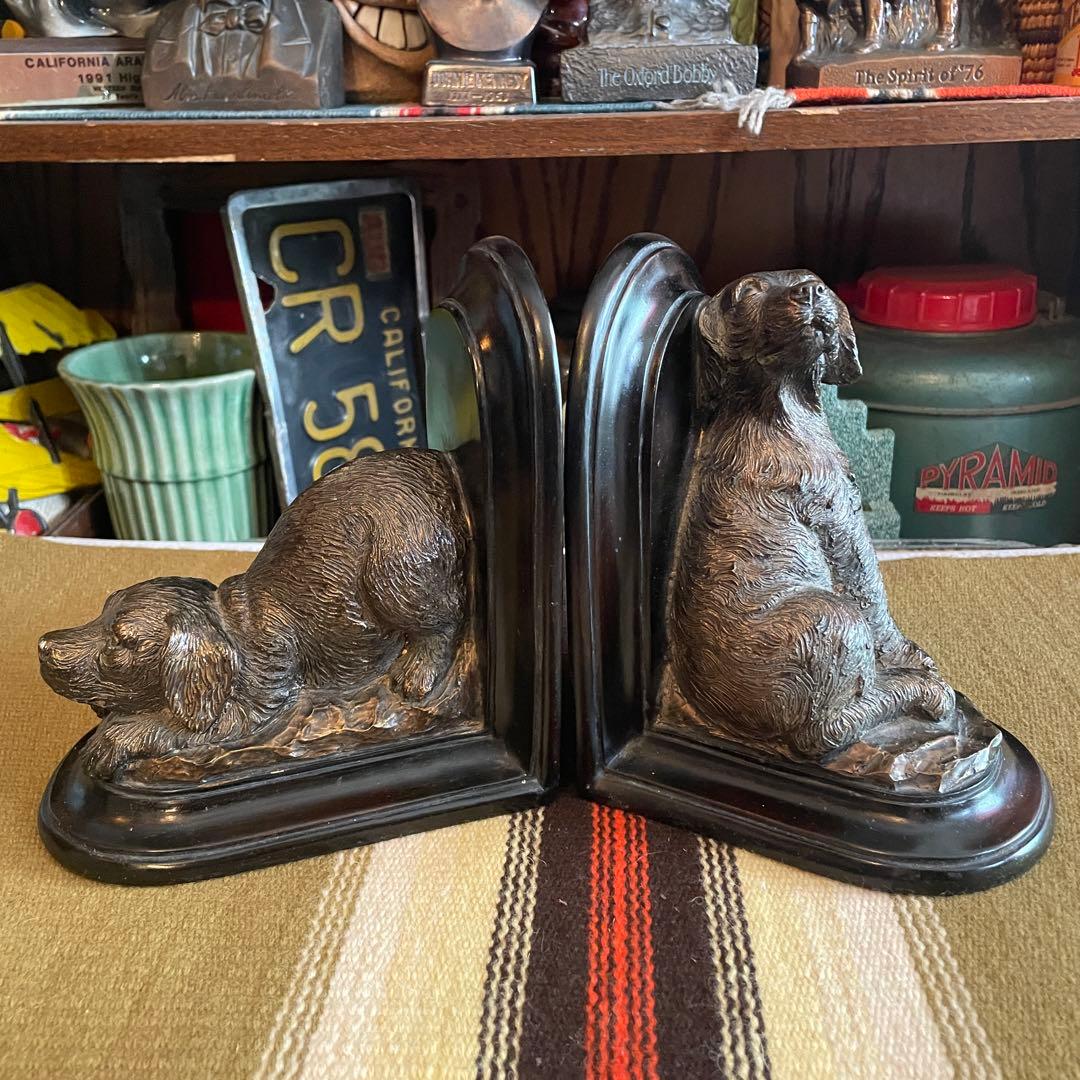 希少品！50's〜60's アメリカアンティーク　犬のブックエンド置物USA