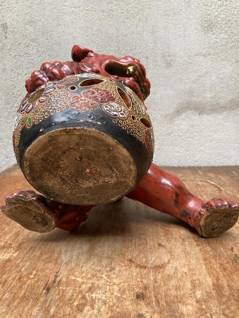 アンティーク 九谷焼 唐獅子 玉乗り獅子