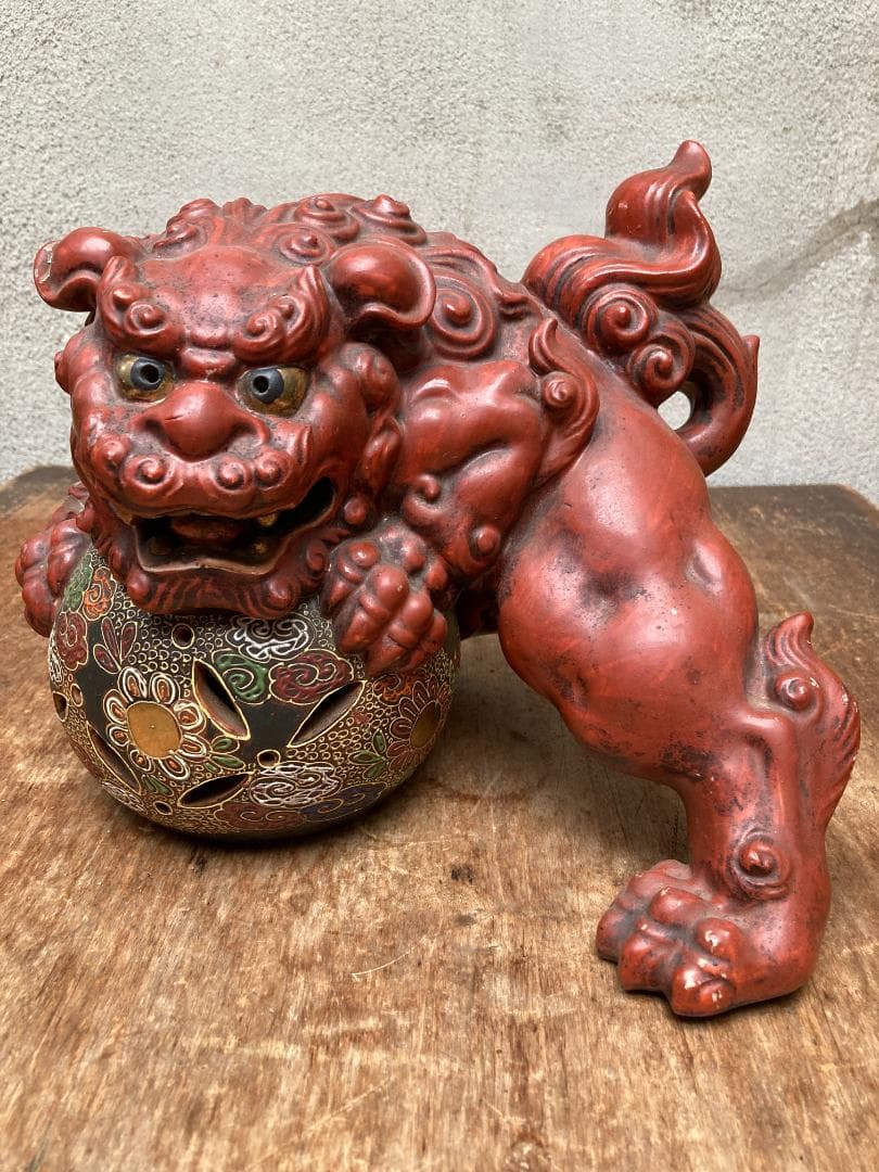 アンティーク 九谷焼 唐獅子 玉乗り獅子